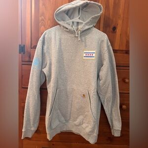 Carhartt/Barstool Sports Gray Hoodie with Chicago Flag Patch, size M Loose Fit